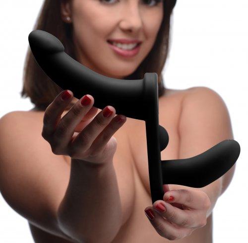 Double Take 10 X Double Penetration Vibrating Strap On Harness Black