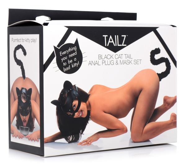 Cat Tail Anal Plug And Mask Set Black