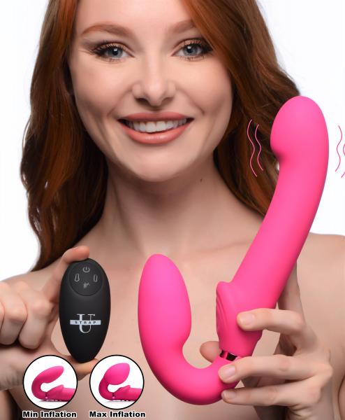 10x Remote Control Ergo Fit G Pulse Inflatable And Vibrating Strapless Strap On Pink