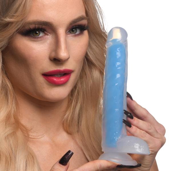 7 Inch Glow In The Dark Silicone Dildo With Balls Blue