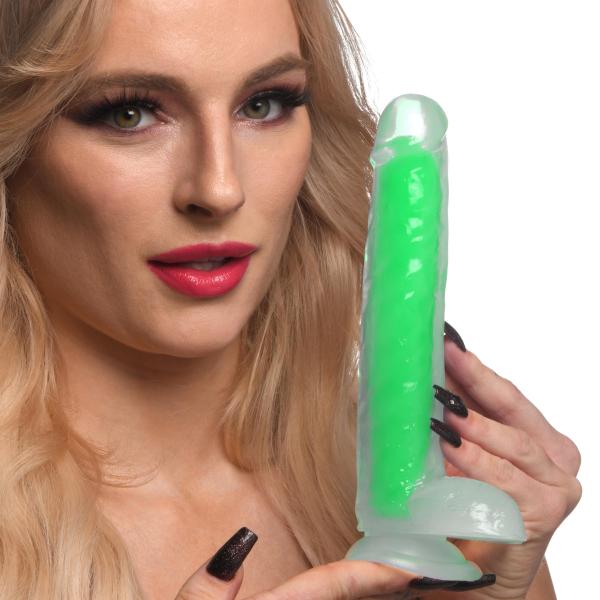 7 Inch Glow In The Dark Silicone Dildo With Balls Green