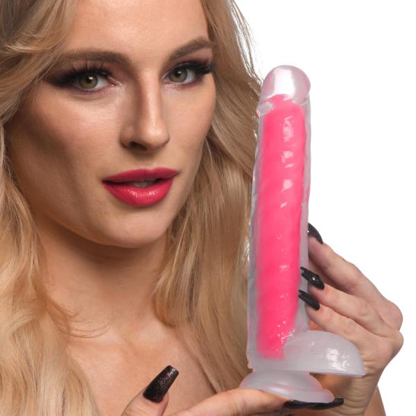 7 Inch Glow In The Dark Silicone Dildo With Balls Pink