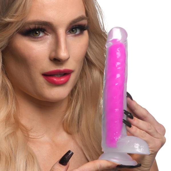 7 Inch Glow In The Dark Silicone Dildo With Balls Purple