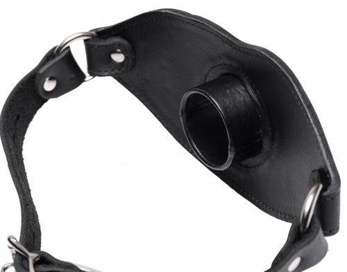 Feeder Locking Open Mouth Gag Black Leather O/S