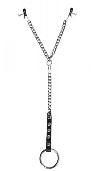 Nipple Clamps And Cock Ring Leather Steel Set