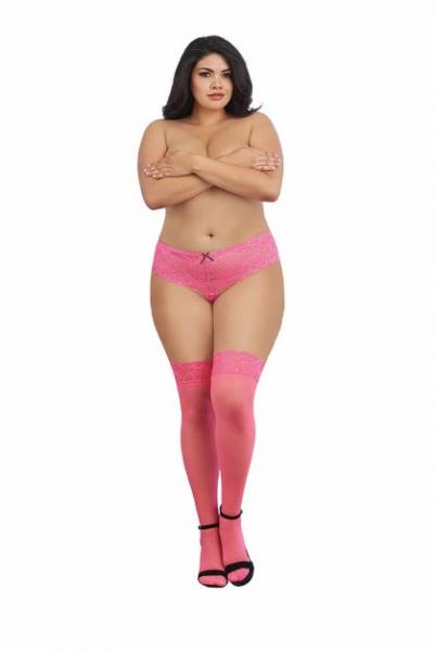 Sheer Thigh High W/ Stay Up Lace Top Hot Pink Q/S