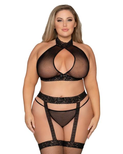 3pc Hosiery Bodystocking Set Black Q/S