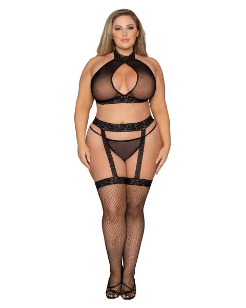 3pc Hosiery Bodystocking Set Black Q/S