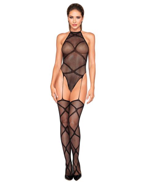 Fishnet Garter Teddy Bodystocking Black O/S