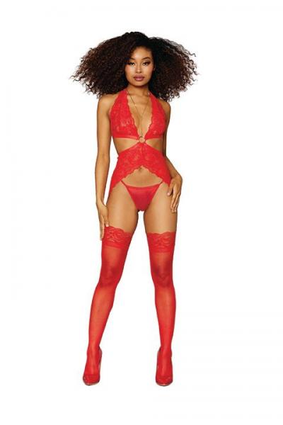 Lace Garter Slip Set W/ Gold Hardware Lipstick Red O/S