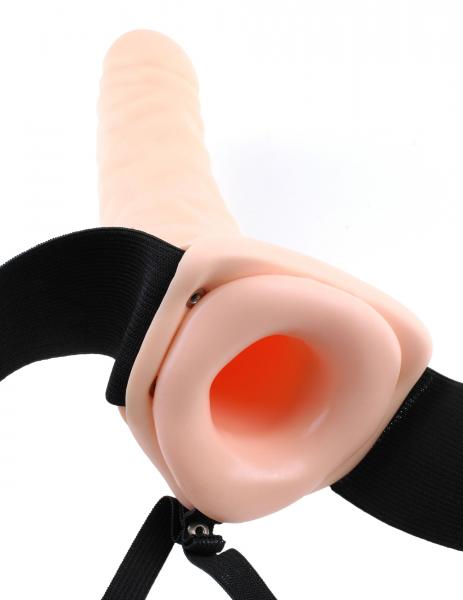 Vibrating Hollow Strap On 8 Inch Beige