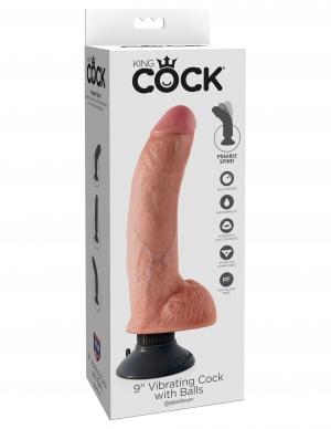 King Cock 9 Inches Dildo With Balls Vibrating Beige