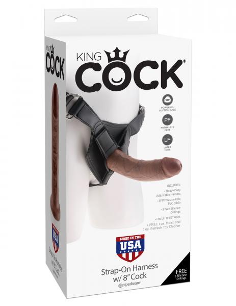 King Cock Strap On Harness 8 Inches Dildo Brown