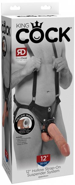 King Cock 12 Inches Hollow Strap On Suspender Beige