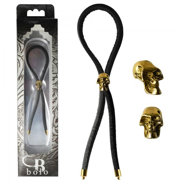 C Cing Lasso Gold Skull Bead Leather Strap Black