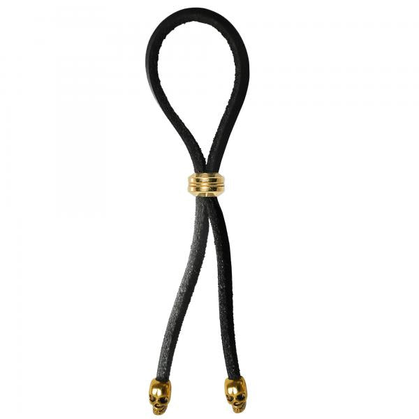 C Ring Lasso Gold Bead Slider W/ Gold Skull Tips Leather