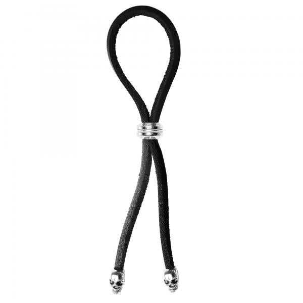 C Ring Lasso Silver Bead Slider W/ Silver Skull Tips Leather