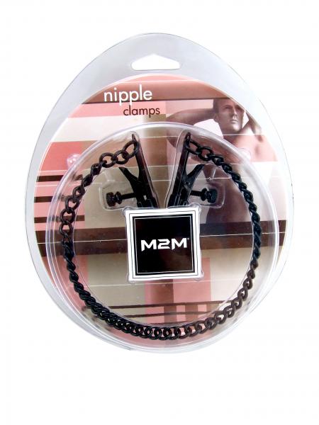 M2 M Nipple Clamps Alligator Ends With Chain Black