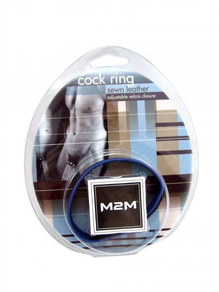 M2 M Leather Velcro Cock Ring Black Blue