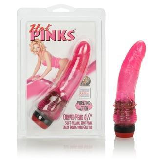 Hot Pinks Curved Penis 6.25 Inches Vibrating Dong