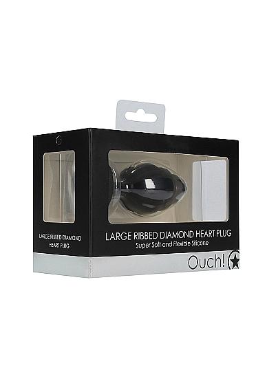 Large Ribbed Diamond Heart Plug Black