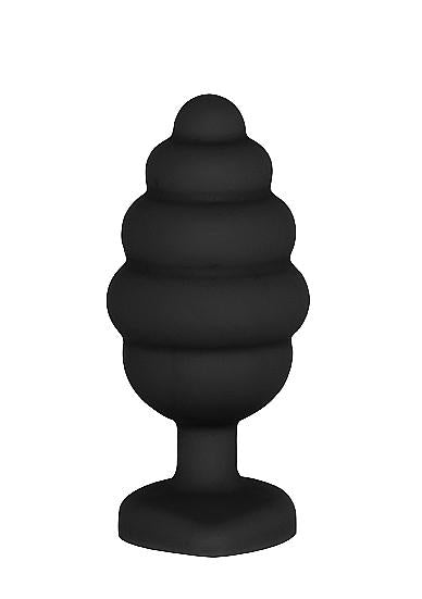 Large Ribbed Diamond Heart Plug Black