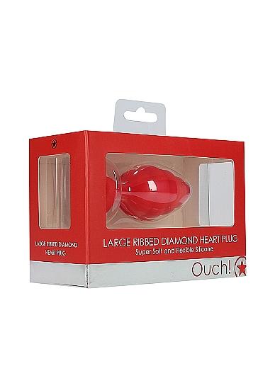 Large Ribbed Diamond Heart Plug Red