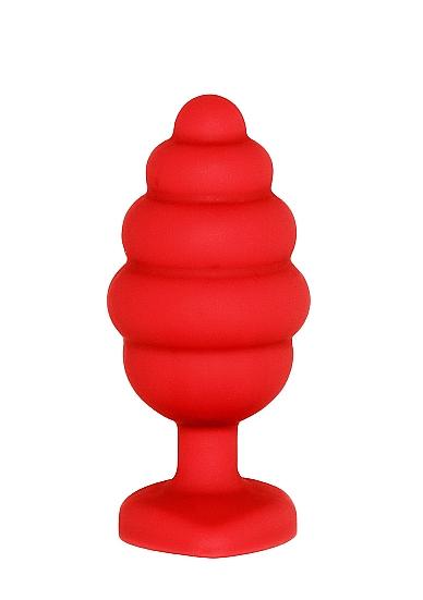 Large Ribbed Diamond Heart Plug Red