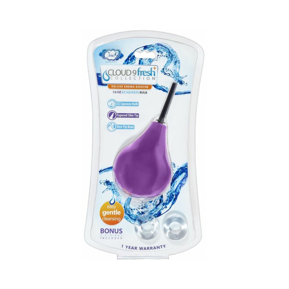 Cloud 9 Fresh + Deluxe Anal Soft Tip Enema Douche 7.6oz Ez Squeeze Bulb & 2 C Rings
