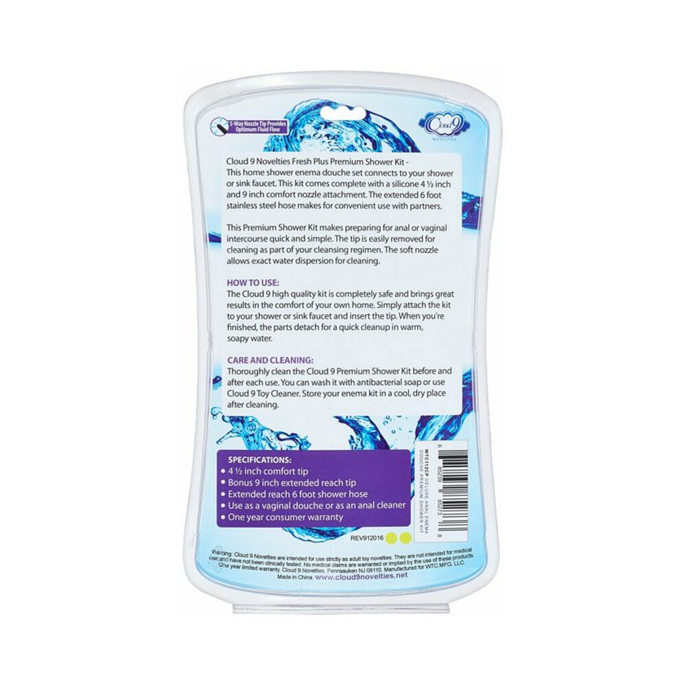 Cloud 9 Fresh + Deluxe Anal Enema Premium Shower Kit W/ 2 Tips & 6 Ft Stainless Steel