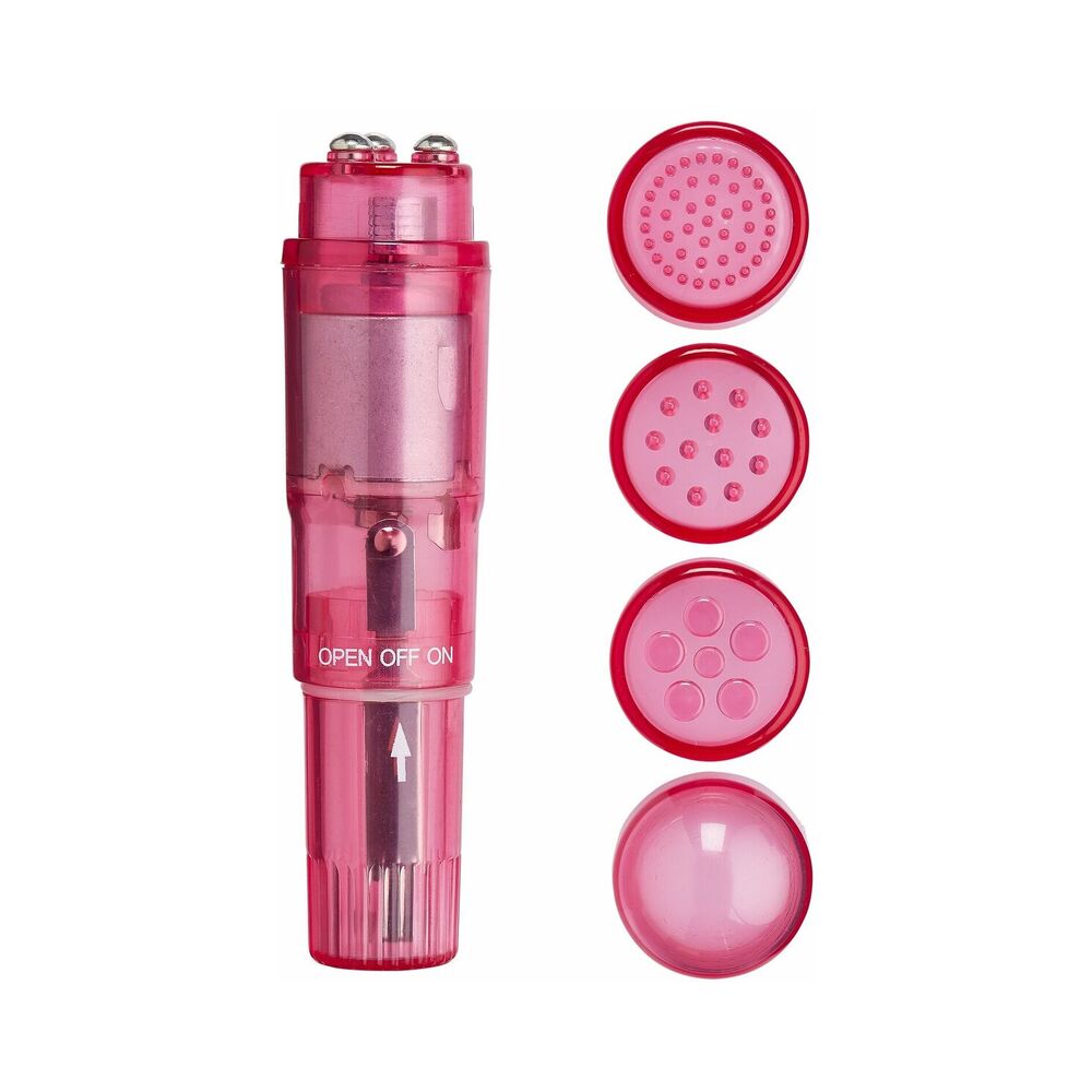 Cloud 9 Novelties Mini Massager Pocket Rocket Pink & 4 Attachments