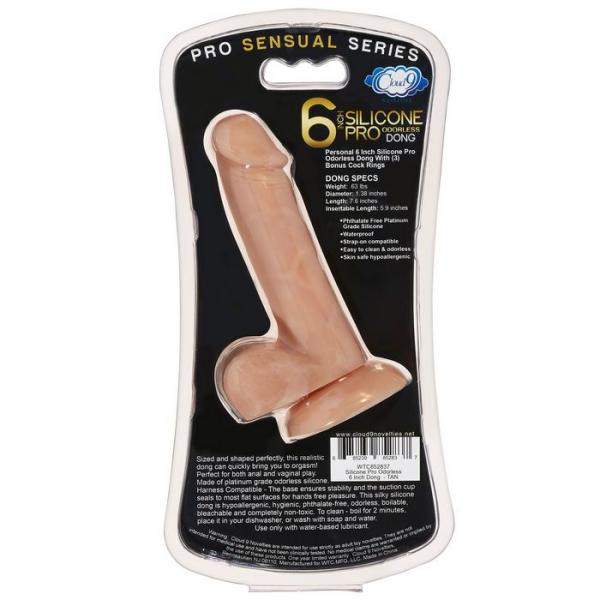 Pro Sensual Premium Silicone Dong 6 Inch With 3 C Rings Tan