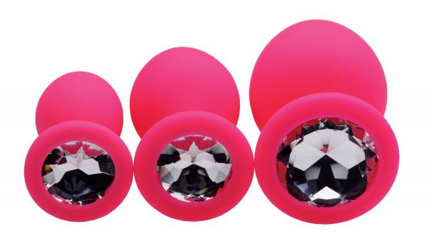 Frisky Pink Pleasure 3 Piece Silicone Anal Plugs With Gems