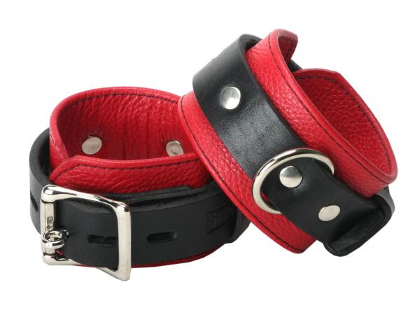 Strict Leather Deluxe Black And Red Locking Wrist Cuffs