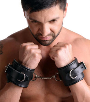 Leather Padded Premium Locking Wrist Restraints Black