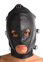 Asylum Leather Hood With Removable Blindfold And Muzzle Sm