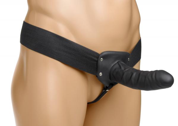 Hollow Silicone Strap On Dildo With Elastic Straps Black