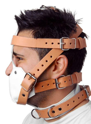 White And Tan Hospital Style Leather Muzzle