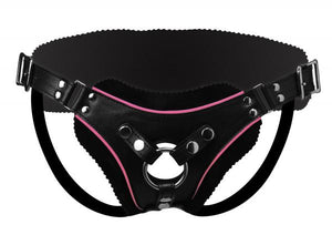 Low Rise Leather Strap On Dildo Harness With Pink Accents