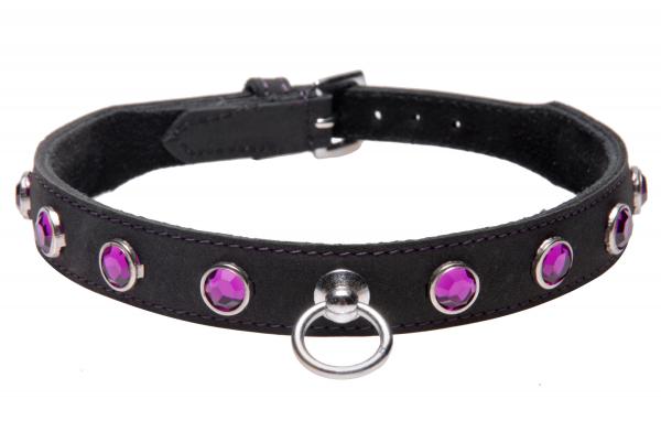 Leather Rhinestone Collar Amethyst