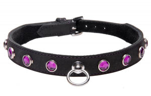 Leather Rhinestone Collar Amethyst