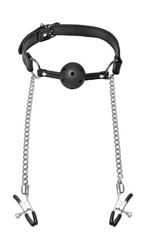 Breathable Ball Gag With Nipple Clamps