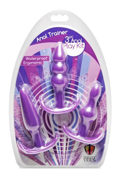 3 Piece Anal Play Kit Purple Butt Plugs