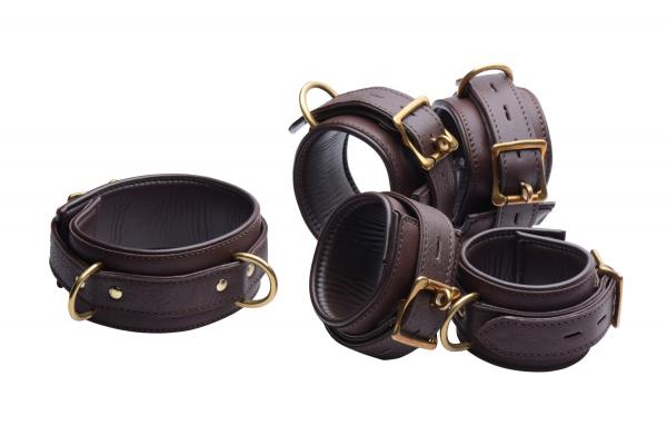 Brown 5 Piece Locking Leather Bondage Set