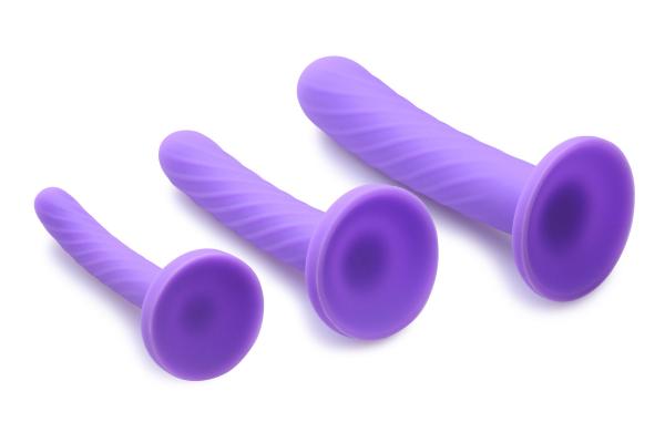 Tri Play Silicone Dildo 3 Piece Set Purple