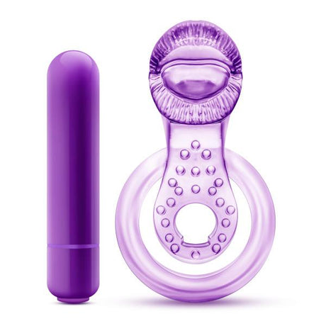 Lick It Vibrating Double Strap Cock Ring Purple