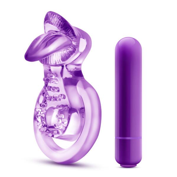 Lick It Vibrating Double Strap Cock Ring Purple