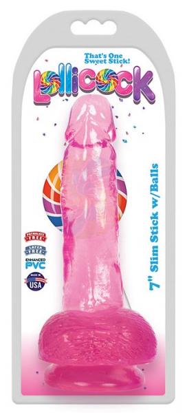 Lollicock 7 Inches Slim Stick With Balls Cherry Ice Pink