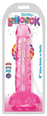 Lollicock 8 Inches Slim Stick Dildo Balls Pink Cherry Ice