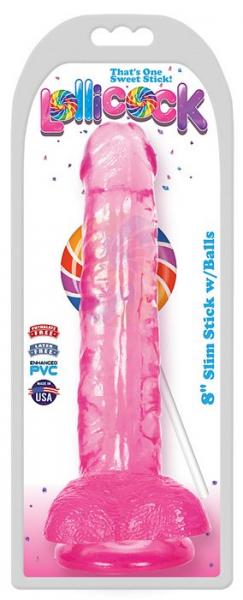 Lollicock 8 Inches Slim Stick Dildo Balls Pink Cherry Ice